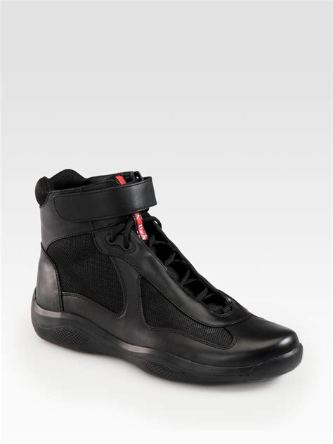 prada leather sneakers price|prada leather high top sneakers.